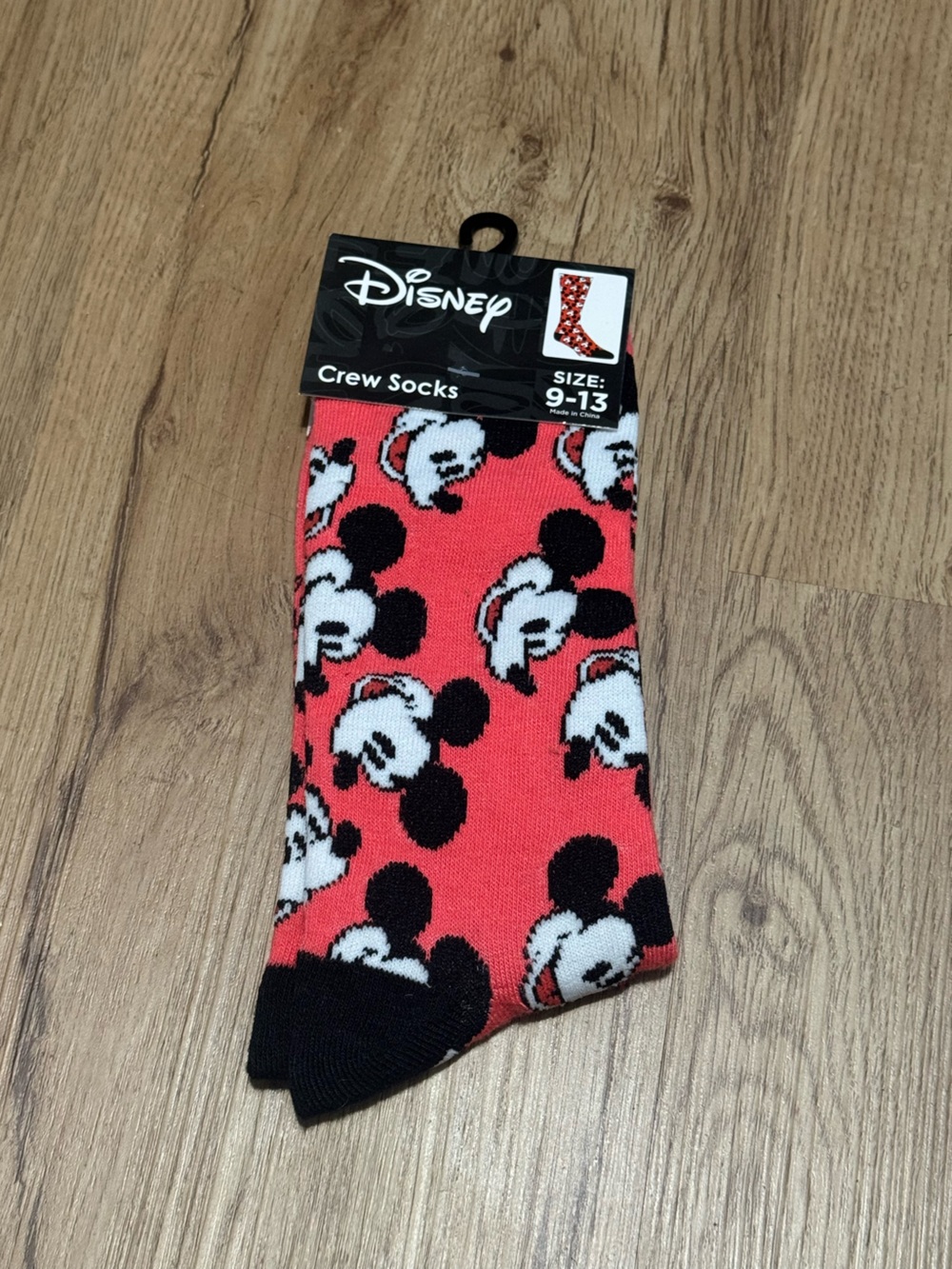 Disney Coral and Black Mickey Mouse Face Crew Socks